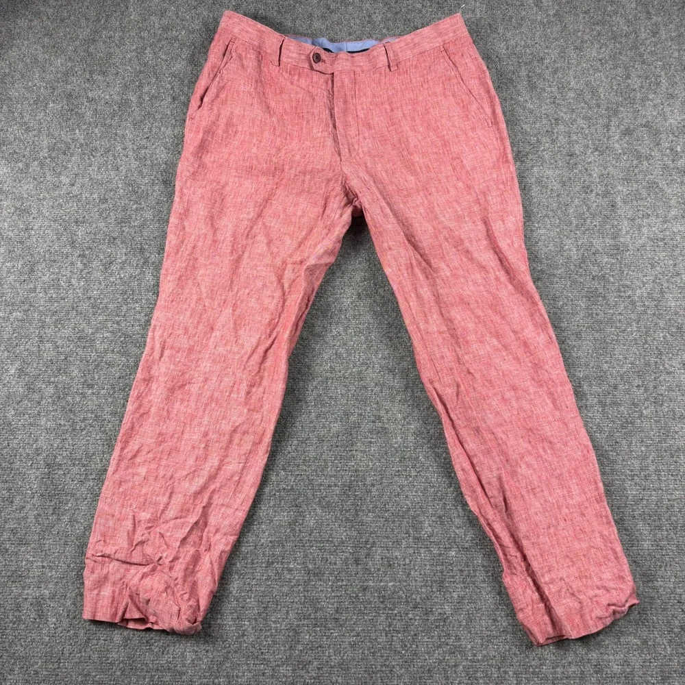 Tommy Hilfiger Linen Pants Mens 36x30 Red Flat Front Casual Trousers Summer